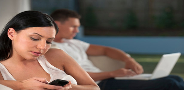 woman going through man's cell phone